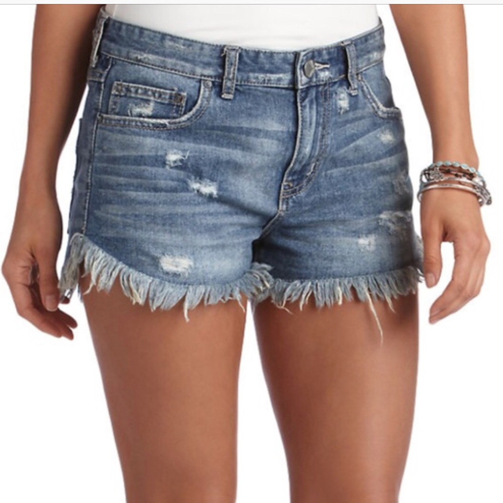 Free people denim fringe cutoff shorts